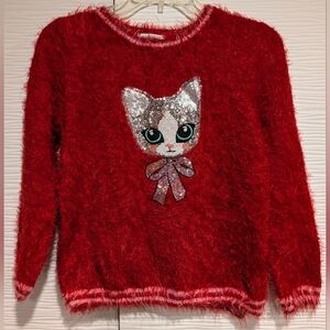 H&M Red Fuzzy Sweater with Cat Design
